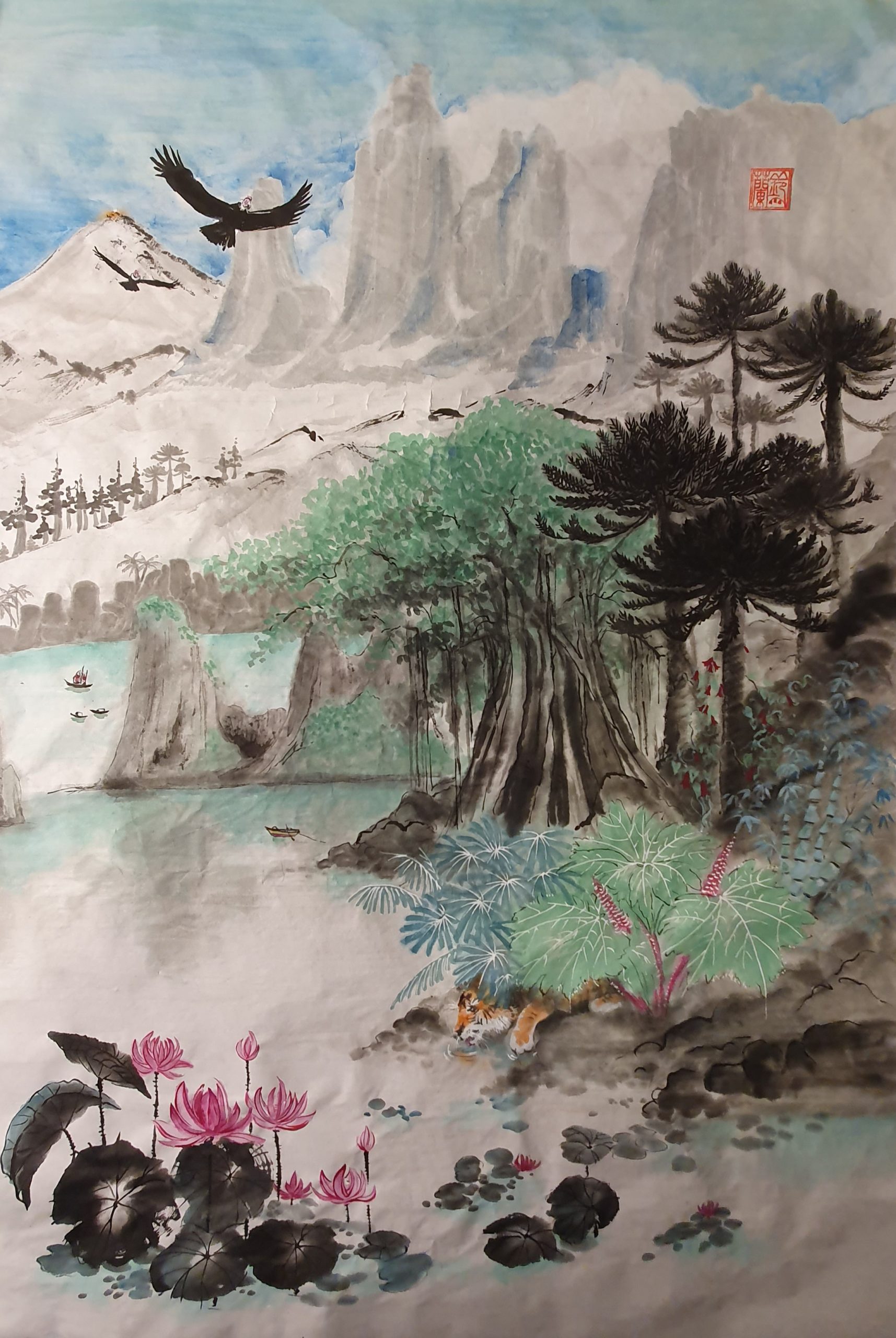 Pintura Sumi-e «Paisaje Fantasía Asia – Chile»
