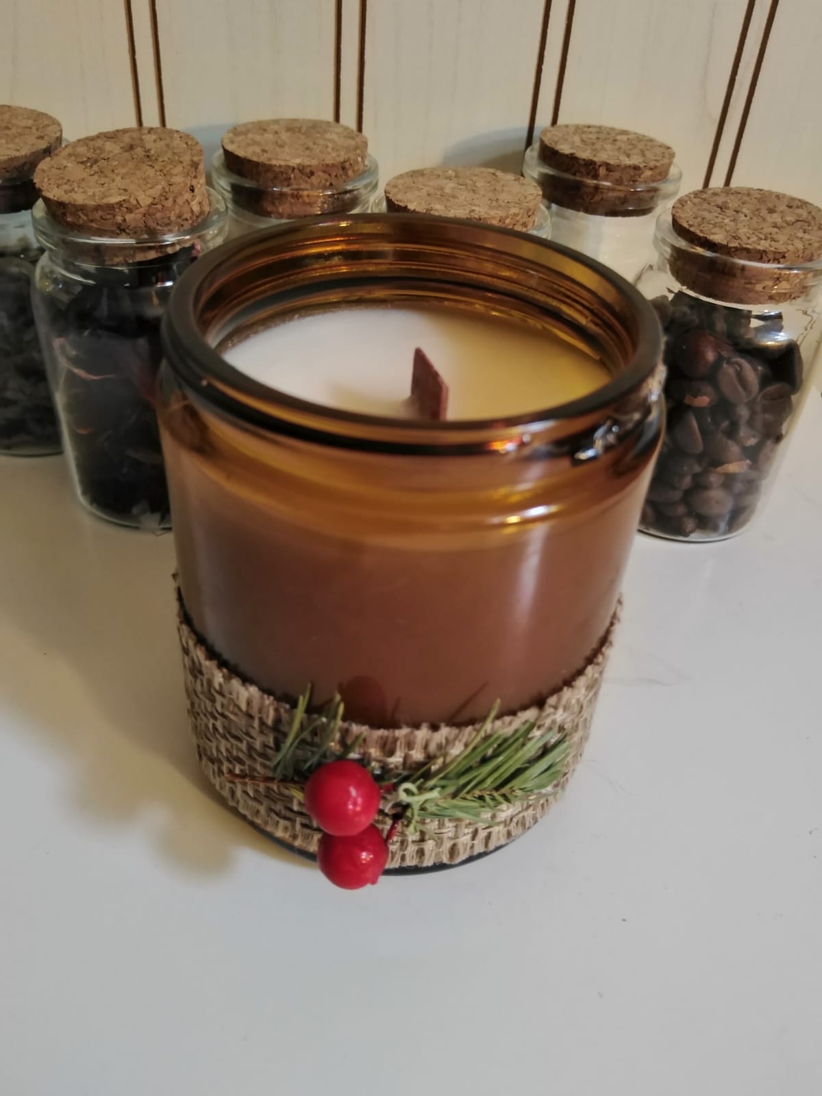 Vela de Soja/envase vidrio ambar/aroma avena