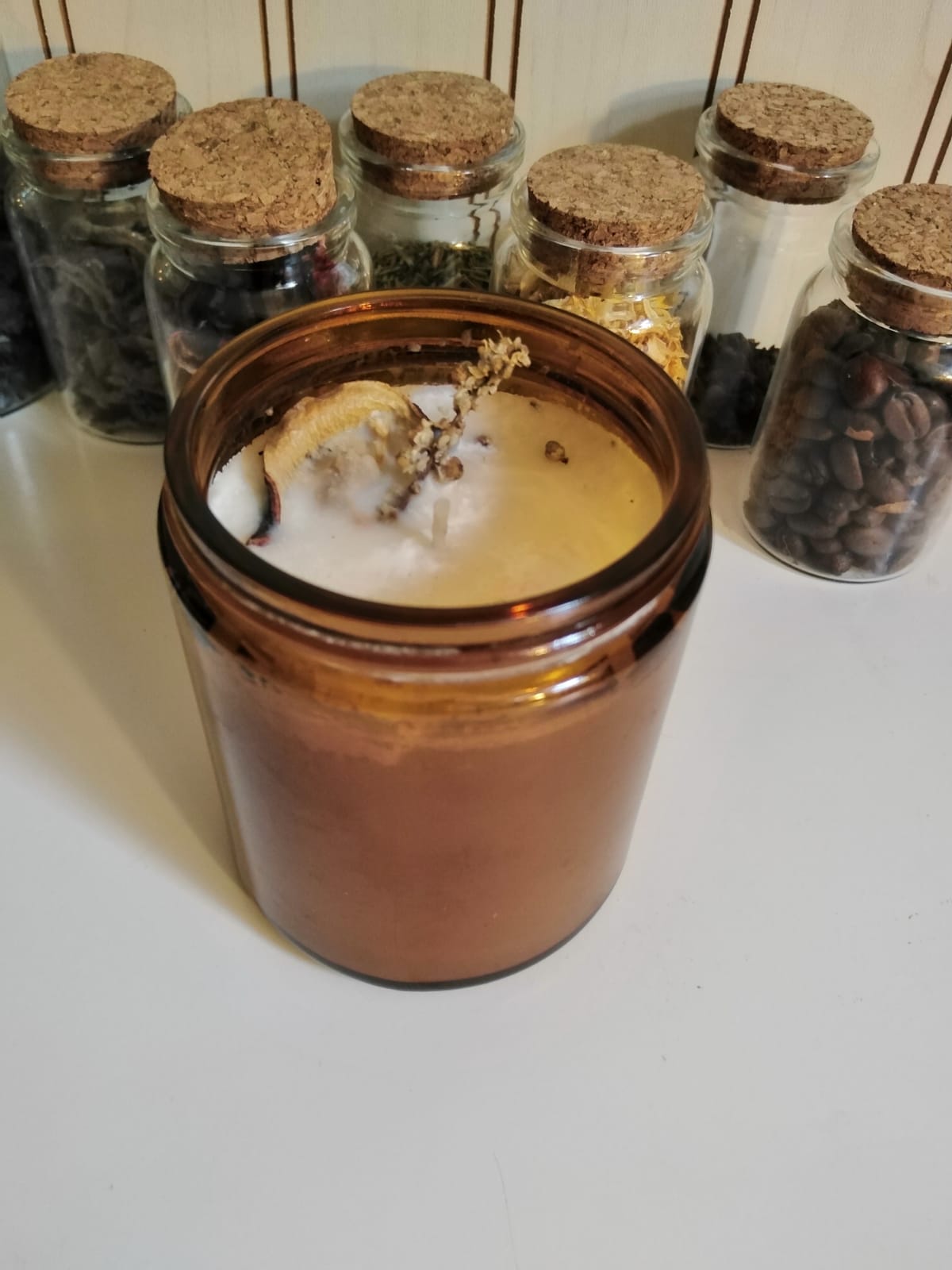 Vela de Soja /envase vidrio ámbar/aroma vainilla