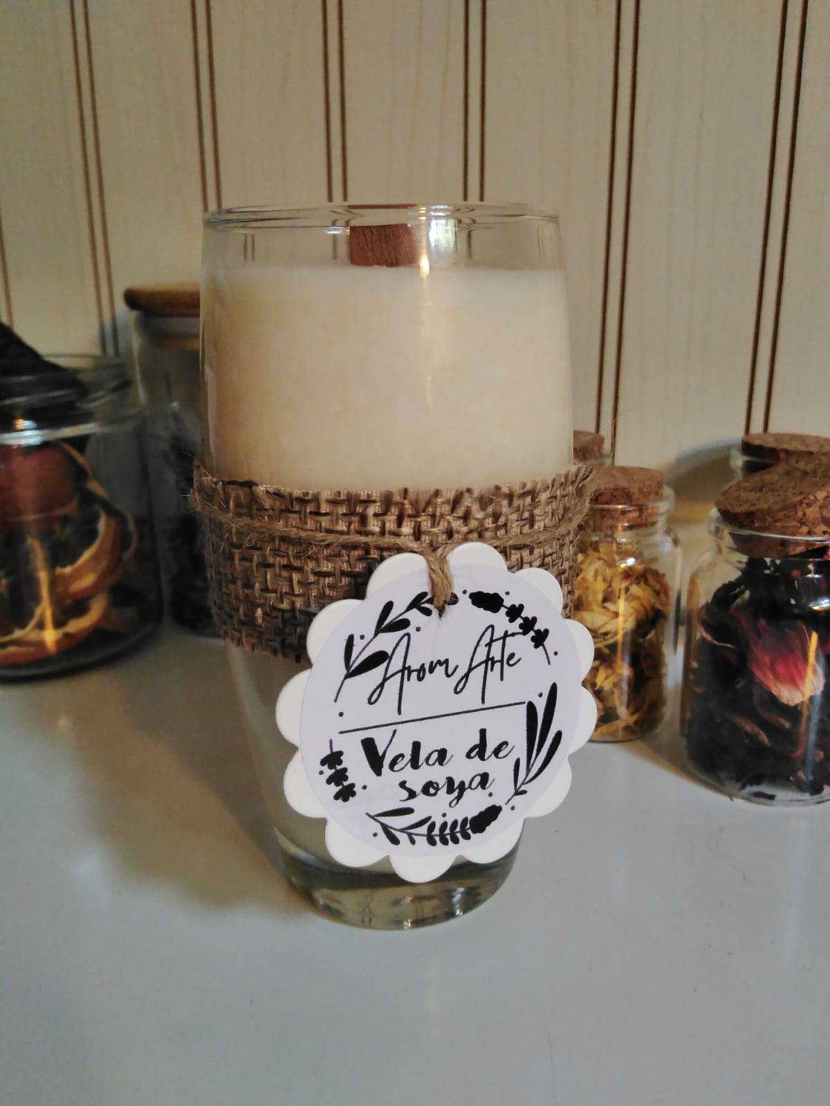 Vela de Soja /envase vidrio vaso largo/aroma avena