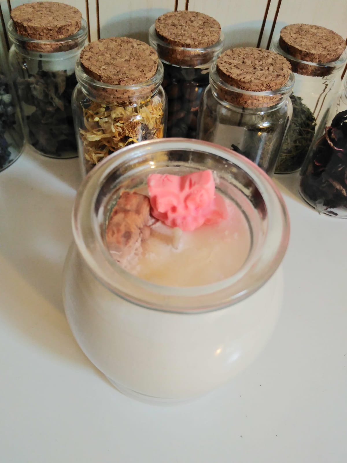 Vela de Soja /envase vidrio globo/aroma chocolate frutilla