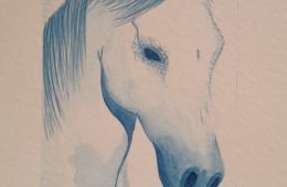 Caballo azul en acuarela