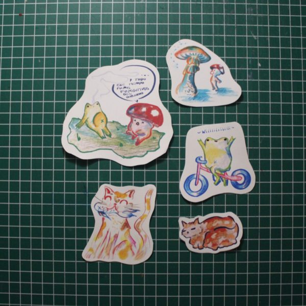 Stickers ilustraciones acuarela y tecnica mixta